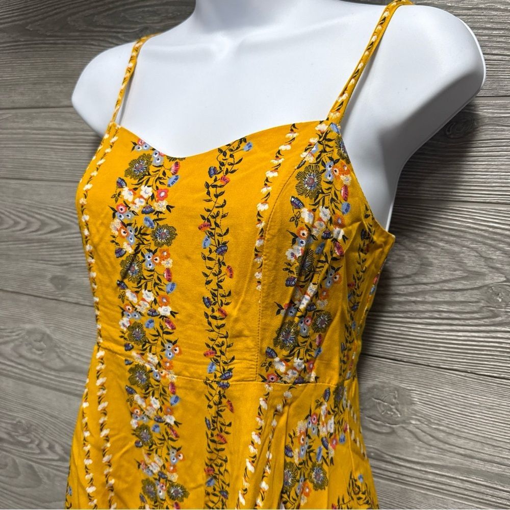 Old Navy Nordic Floral Mini Flare Dress XS Sundress Yellow Smocked Boho Festival